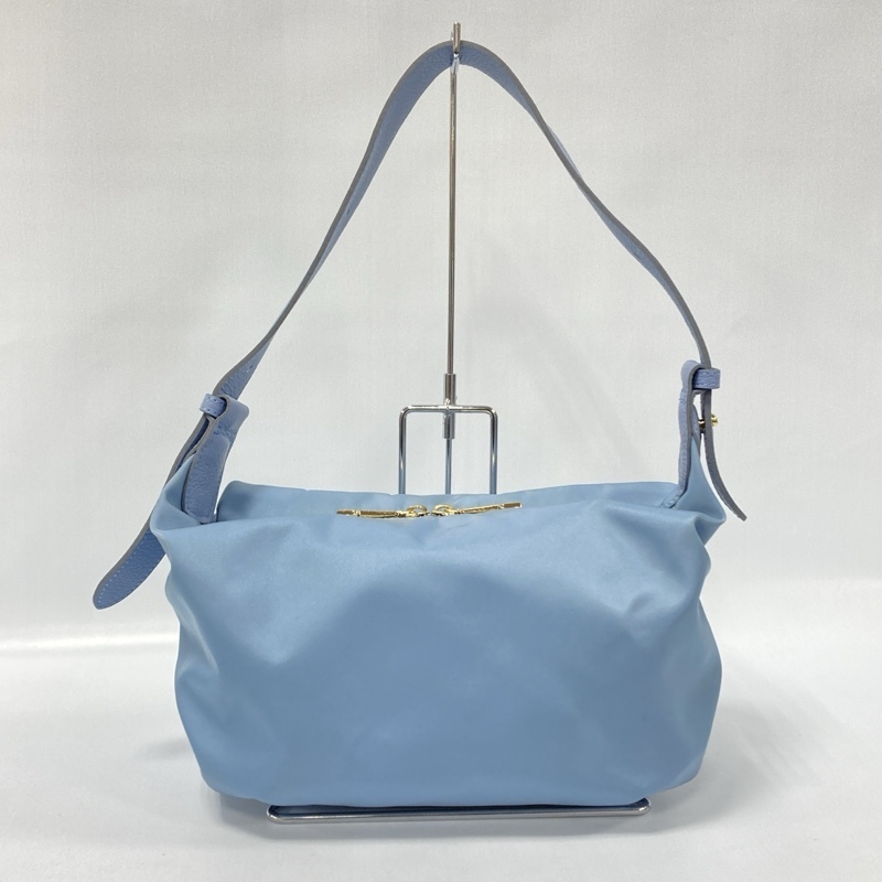 VIOLA d’ORO/ヴィオラドーロ/ナイロン×レザー/セミショルダー/ハンドバッグ/ブルー系/ゴールド金具/ロゴ刻印オリジナルファスナープル_画像5