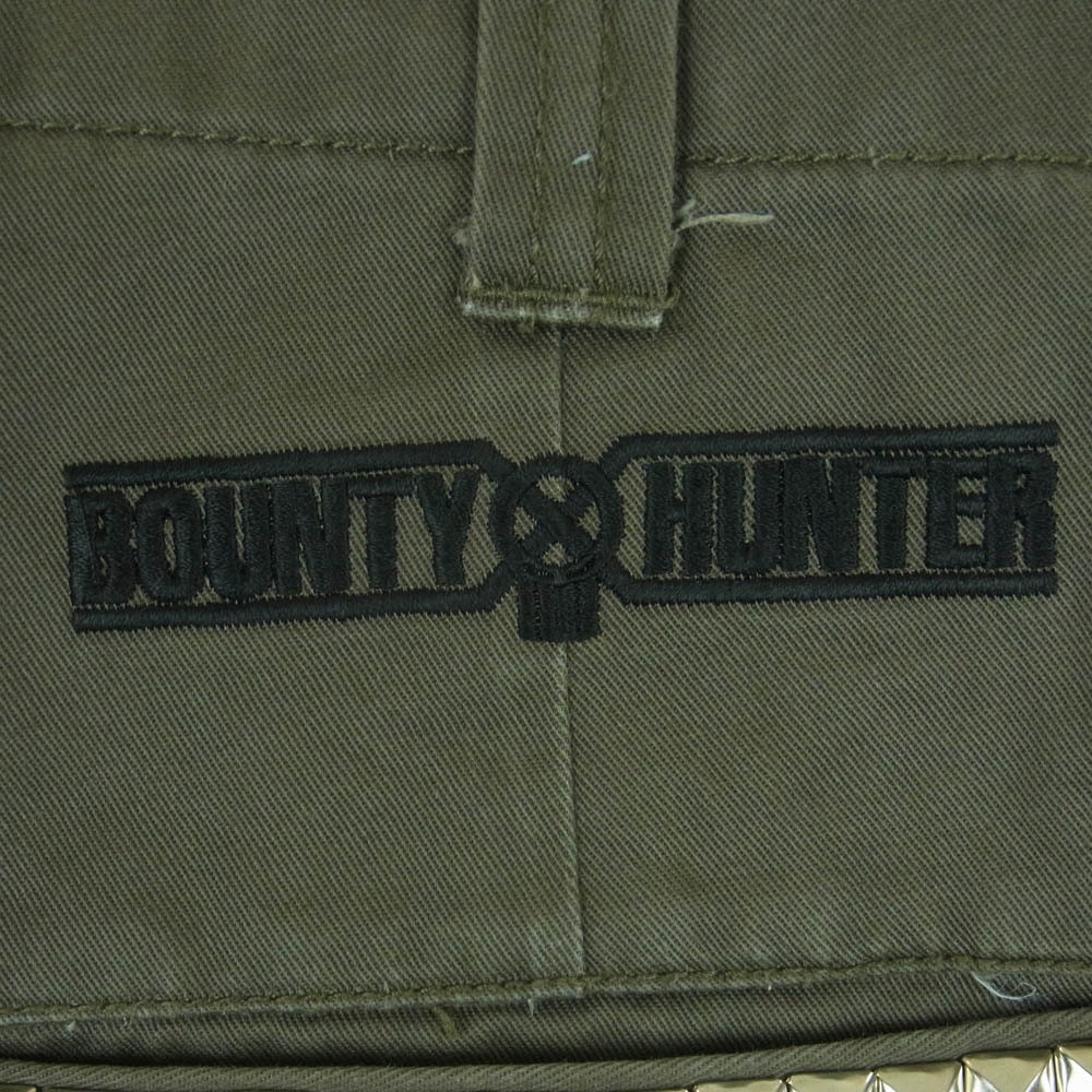 BOUNTY HUNTER バウンティーハンター ロゴ 刺繍 スタッズ ハーフ ショート パンツ 日本制 カーキ系 グリーン系 M【中古】
