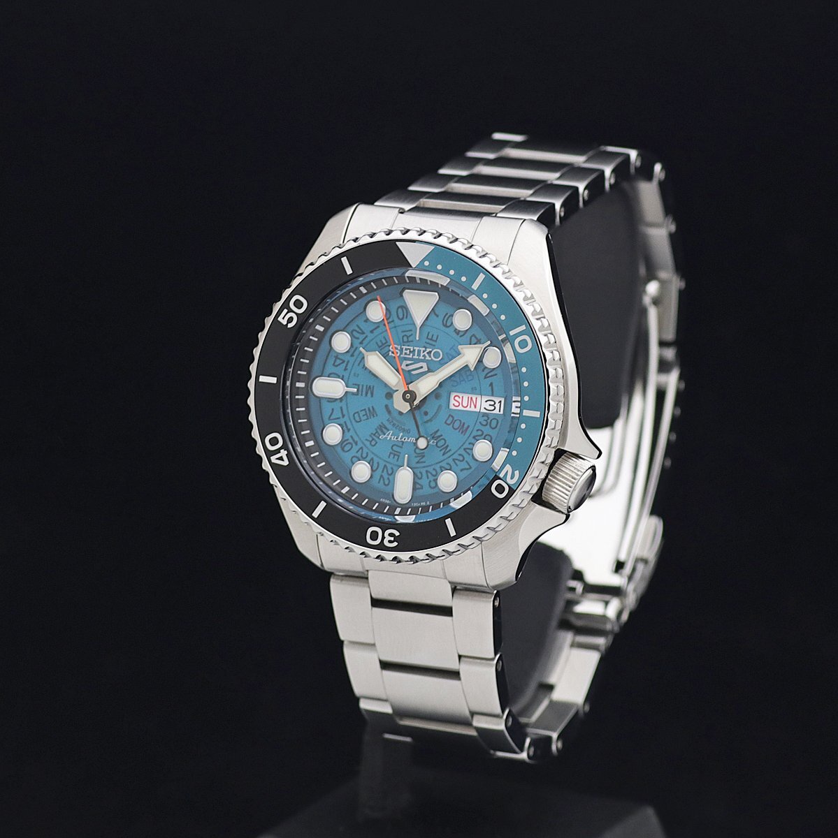 1円～ 超美品 保証殘 日差良好 セイコー SKX Sports タイムソナー SRPJ45K1 4R36-13N0 SS メンズ 自動(dòng)巻 ブルーグリーン文字盤(pán) 箱保取