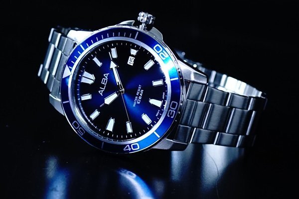 1円～セイコーALBA逆輸入モデル海外専売美しすぎるBLUEカラーサブマリ100m防水クロノグラフ新品メンズ激レア入手困難アルバ日本未発売SEIKO