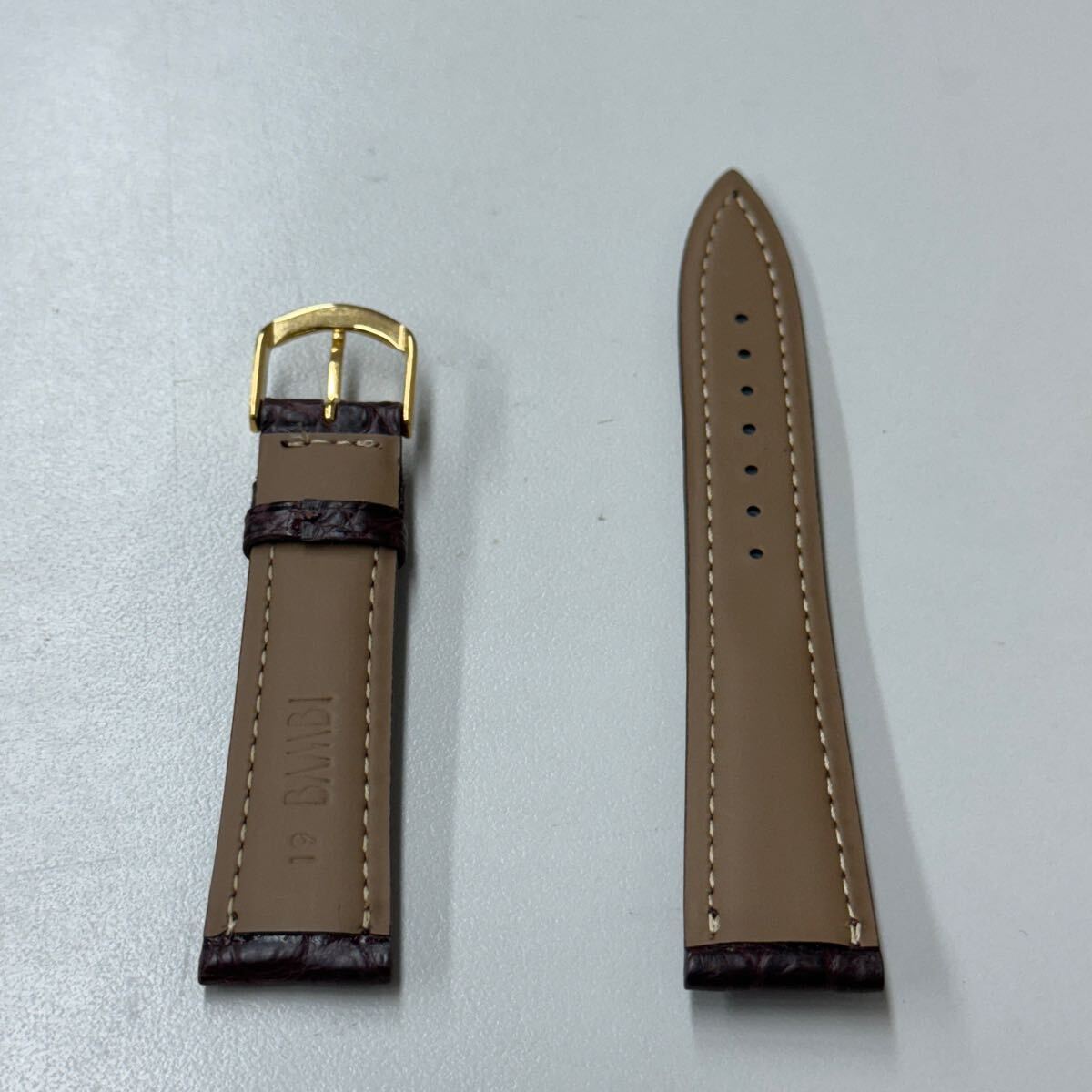 時(shí)計(jì)ベルト レザーベルト BAMBI バンビ 19mm BWA021BR ワニ革 クロコダイル ラバータイプ 替ベルト 交換ベルト チョコ ダークブラウン