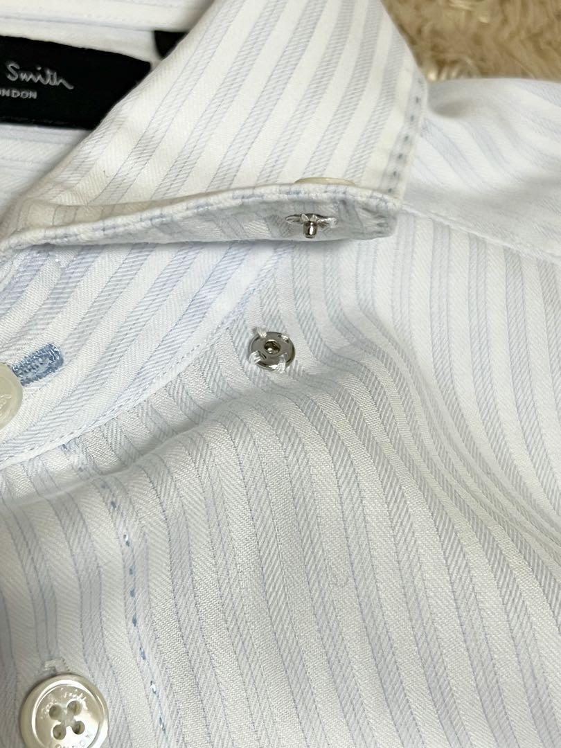 即決★美品 Paul Smith LONDON★M ボタンダウンドレスシャツ ポールスミス ロンドン ライトブルー ビジネス 花柄 コットン