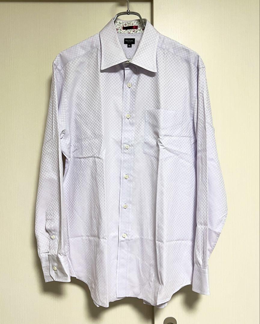 即決★美品 Paul Smith LONDON★XL チェックドレスシャツ ポールスミス ロンドン ラベンダー 花柄 ビジネス コットン