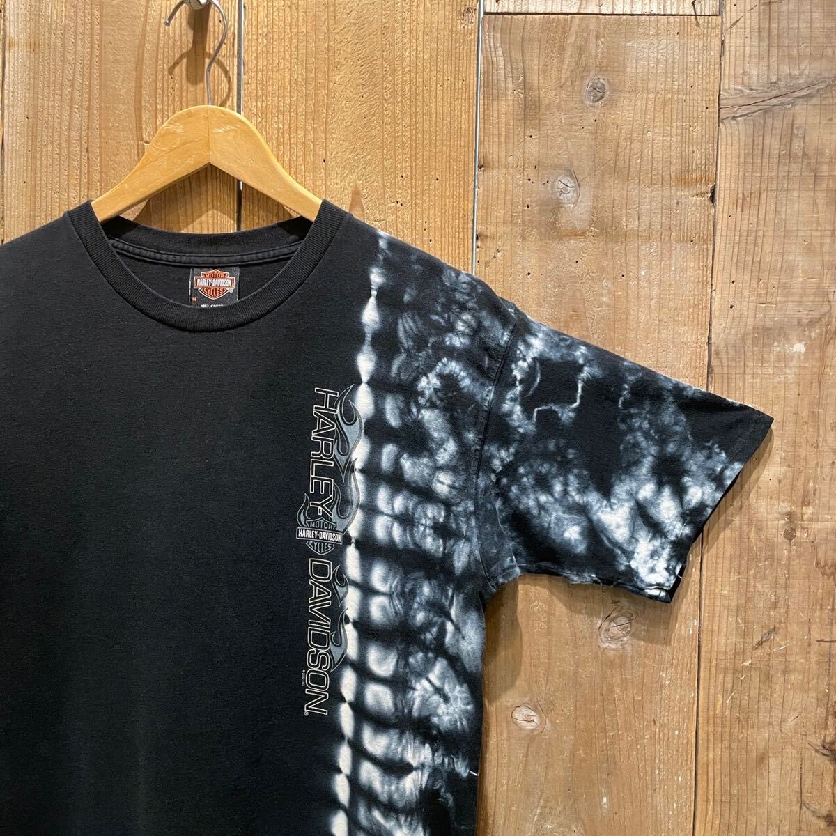 【M】2002年 USA製 ハーレー ダビッドソン タイダイ プリント Tシャツ 90s アメリカ古着 HARLEY DAVIDSON 半袖 ブラック 黒_画像7