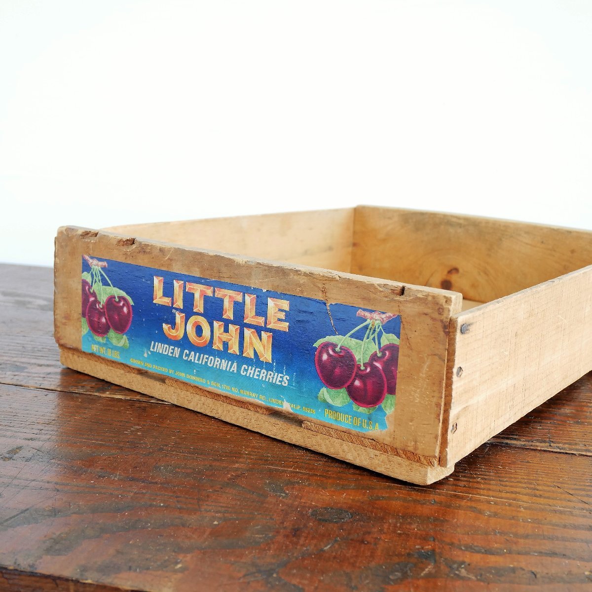 #4737　アメリカ　ヴィンテージ木箱　LITTLE JOHN　カリフォルニア　チェリー　ウッドボックス