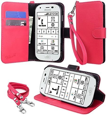wisers らくらくスマートフォン4 F-04J 対応 手帳型 スマホケース (ピンク) ストラップ 付 (ネックストラップ) _画像1