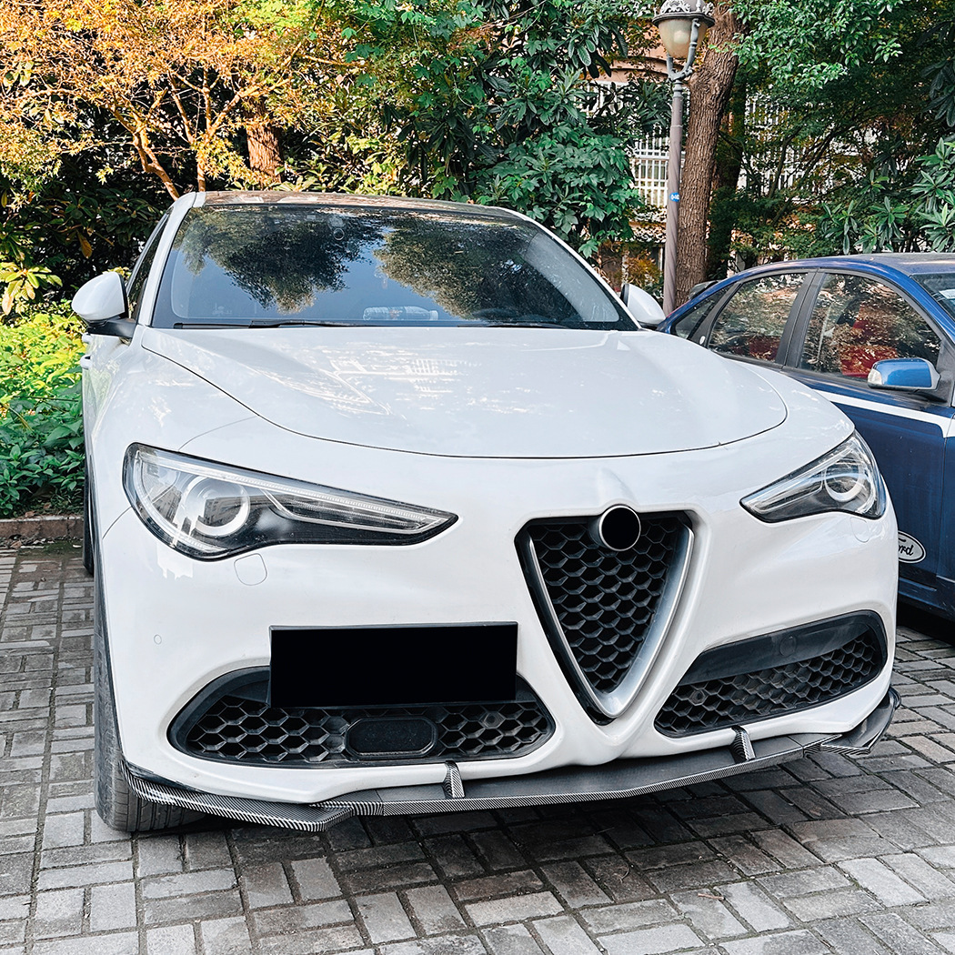 スポーティ全開? カーボン ルック フロントリップ フロントバンパーリップ スポイラー アルファロメオ ステルヴィオ 2.0 2.2 ターボ Q4