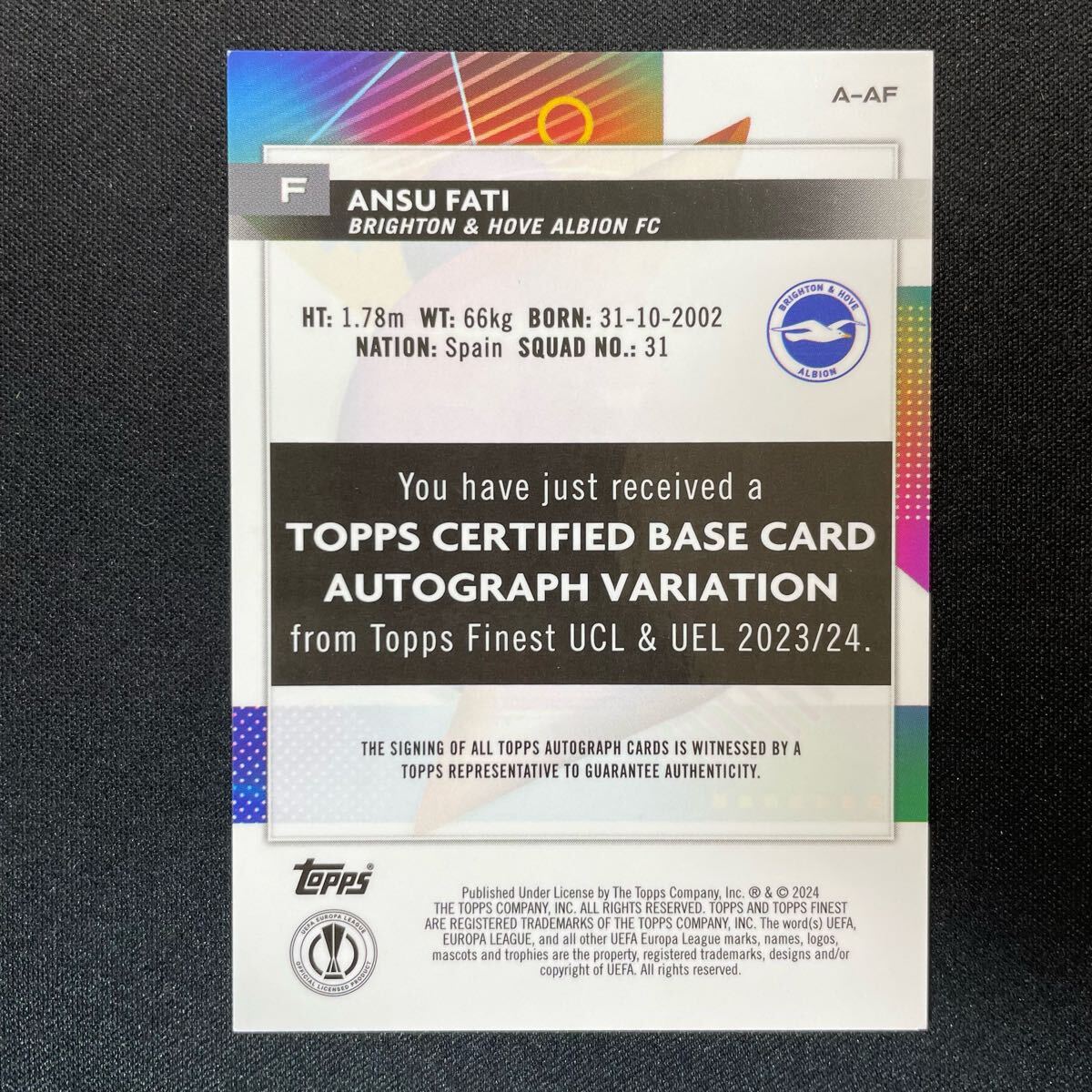 アンス・ファティ 直筆サインカード 2024 Topps スペイン代表