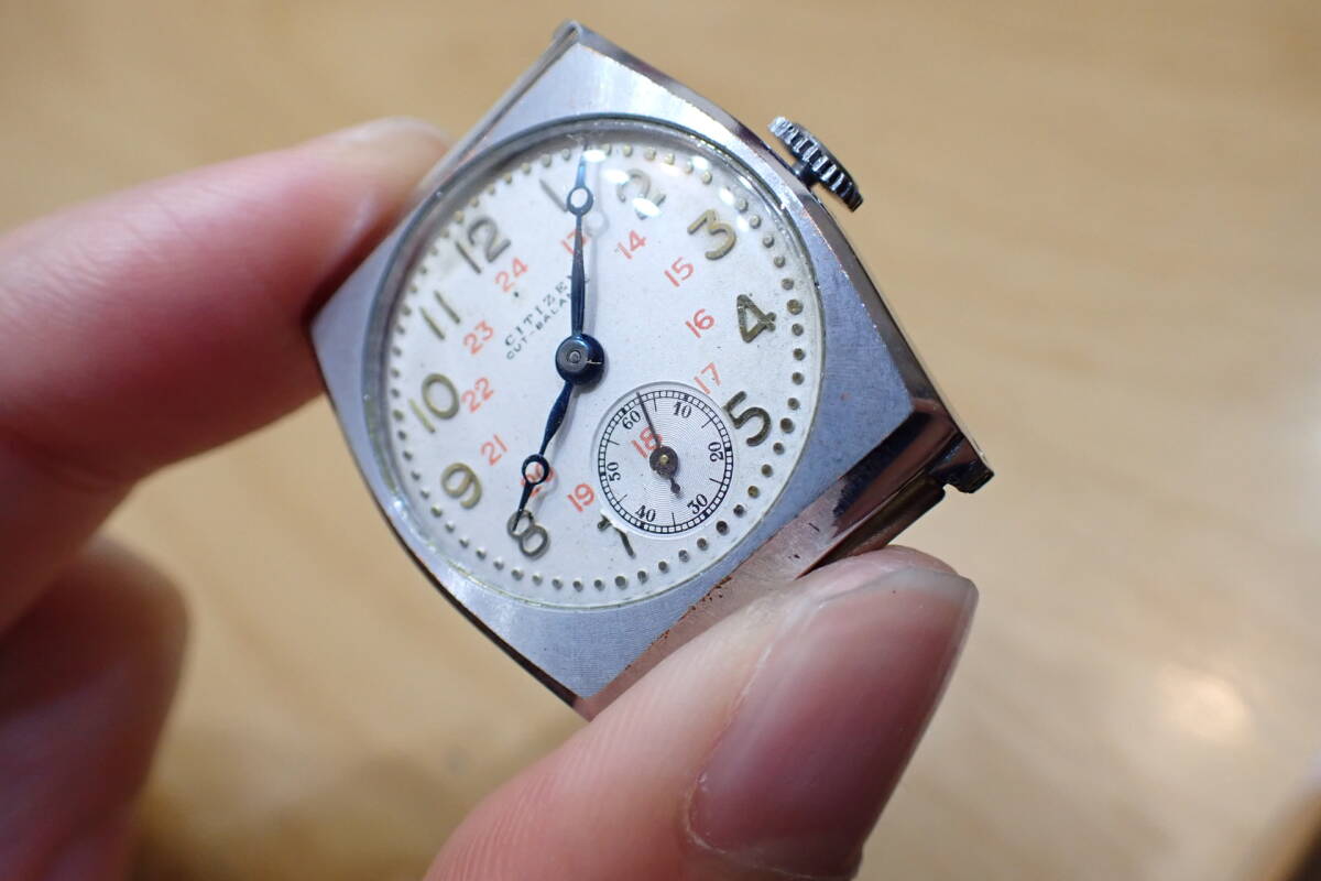 デッドストック 希少 ◆ シチズン F型 戦前　カットバランス アラビア數(shù)字/24時(shí)間表示 変わりケース アンティーク 手巻き腕時(shí)計(jì)