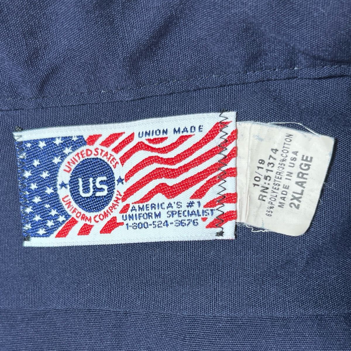 USA制 半袖ワークシャツ ワッペン UNITED STATES POSTAL SERVICE ネイビー 2XL ●洗濯プレス済●ネコポス可● シャツ 古著/358