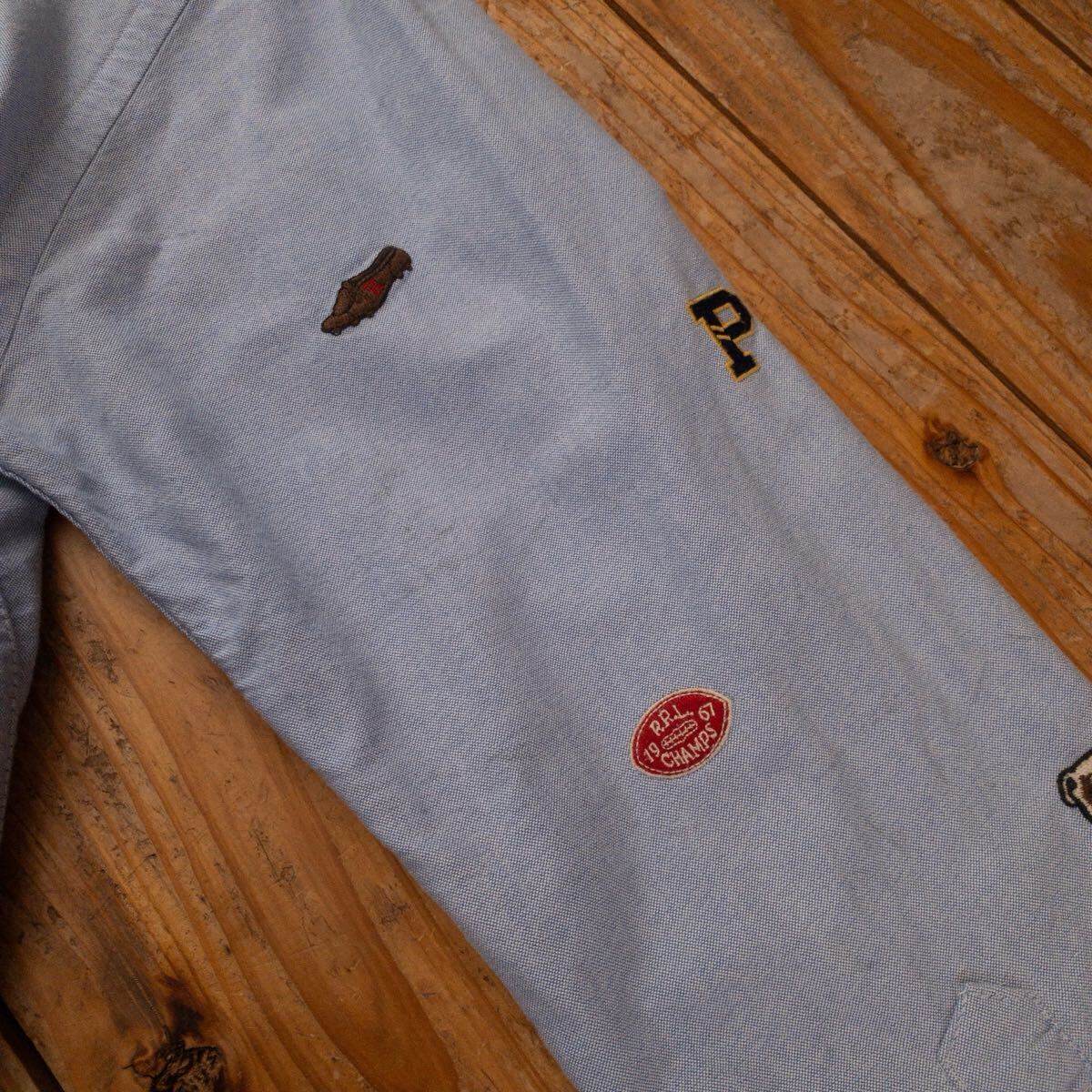 USA古着 ラルフローレン Ralph Lauren ボタンダウン 長袖シャツ メンズ Lサイズ ブルドッグ 刺繍 1967 トップス カジュアル T3003_画像9
