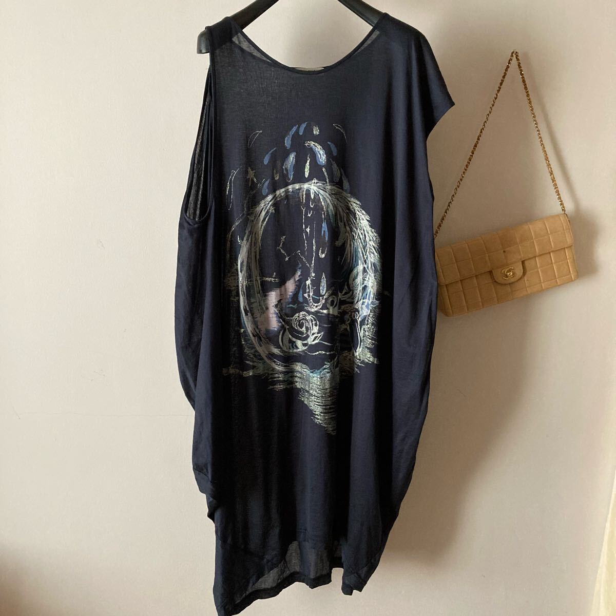 ツモリチサト＊上質(zhì)コットン ゆるいプルオーバー Tシャツコクーンワンピース ＊ダークネイビー×シルバー