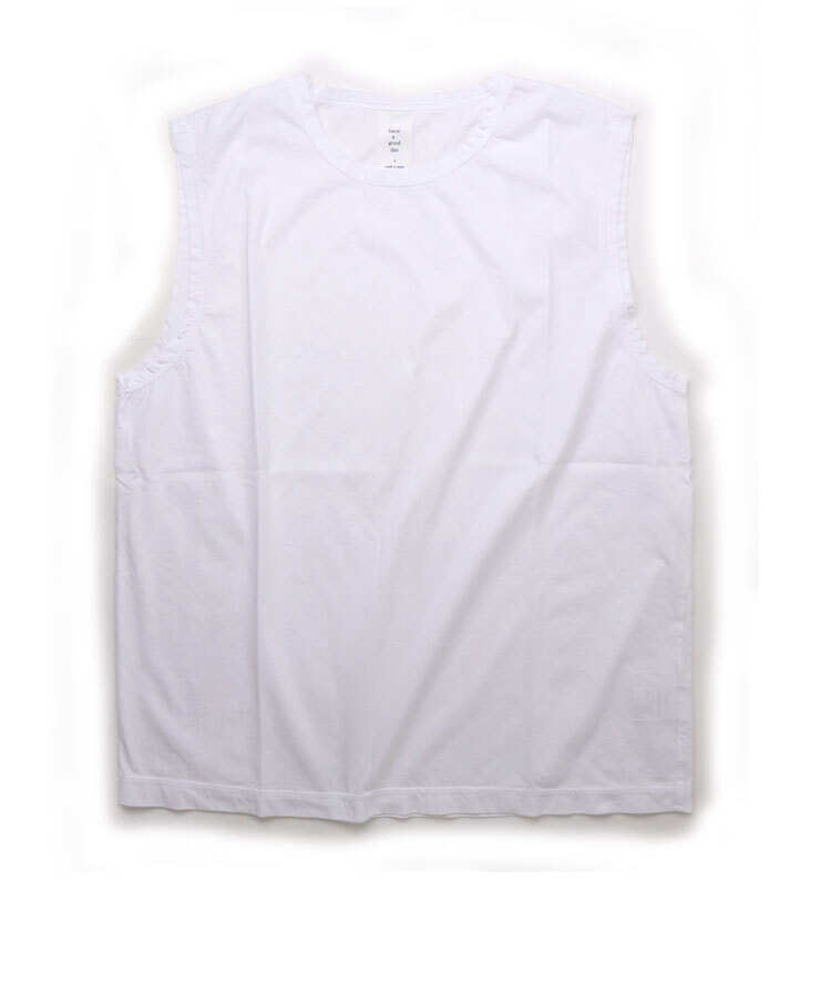 <Mサイズ><ホワイト>Have a good day ハブアグッドデイ ノースリーブTシャツ 綿100 丸首 インナー タンクトップ_画像1