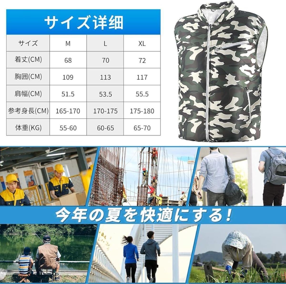 大特価 大人気 空調(diào)服 ベスト バッテリー付き ファン付き 半袖 迷彩 Ｍ 大風(fēng)量 新品 ジャケット 熱中癥対策 熱中癥 暑さ対策 男女兼用