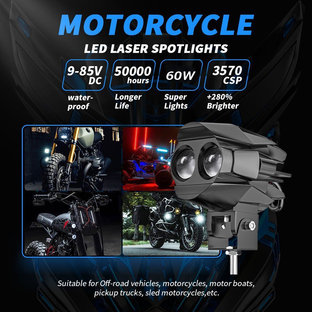 送料無料.. 60W 3モードタイプ LED フォグランプ ワークライト 作業(yè)燈 ホワイト/イエロー BMW ハーレー スズキ ホンダ カワサキ ヤマハ 2個(gè)