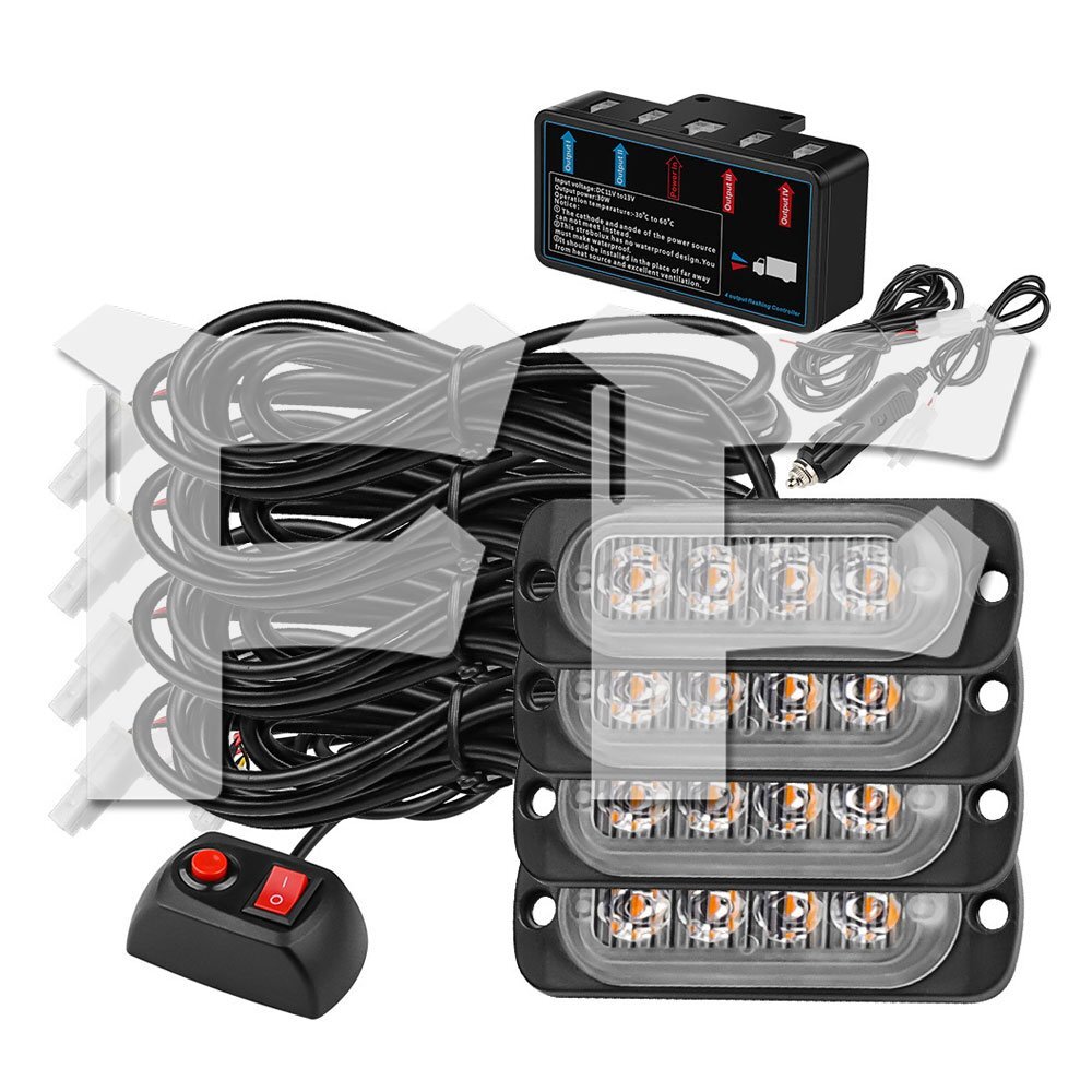 送料無料.. LED 4連 ライト ハザード ストロボ カラー：ホワイト フラッシュ 警告燈 パトロール ライトバー 緊急點滅 SUV ATV 4個