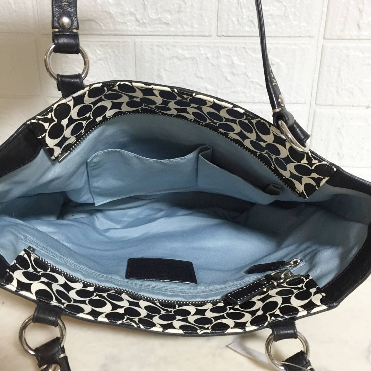 no34819 COACH コーチ F15137 レザー PVC チェルシー シグネチャー 肩掛けショルダー トート バッグ_画像7