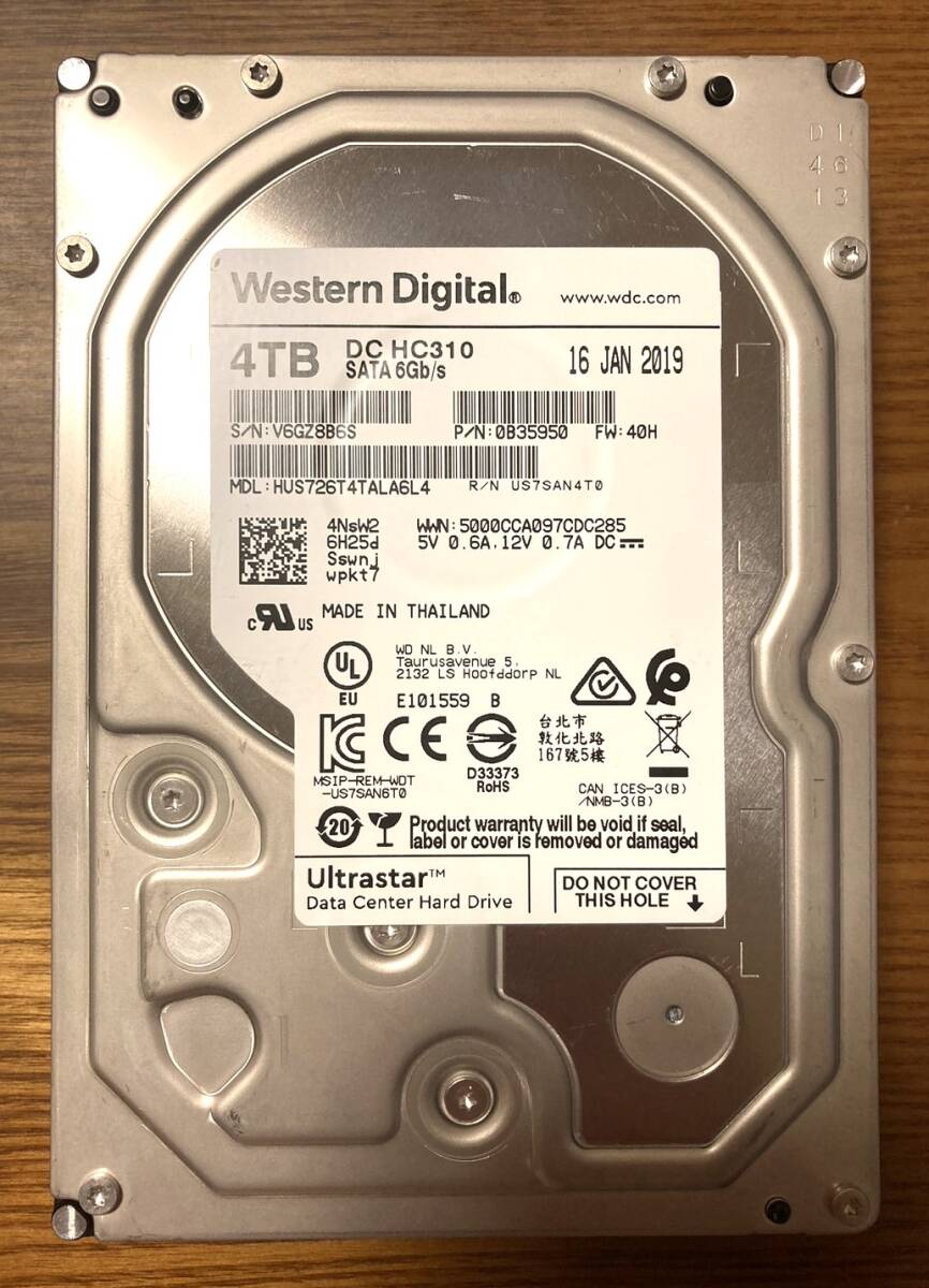 【状態◎】Western Digital ウェスタンデジタル/HGST Ultrastar HUS726T4TALA6L4 3.5インチ HDD 4TB（高パフォーマンス・高耐久性HDD）_画像1