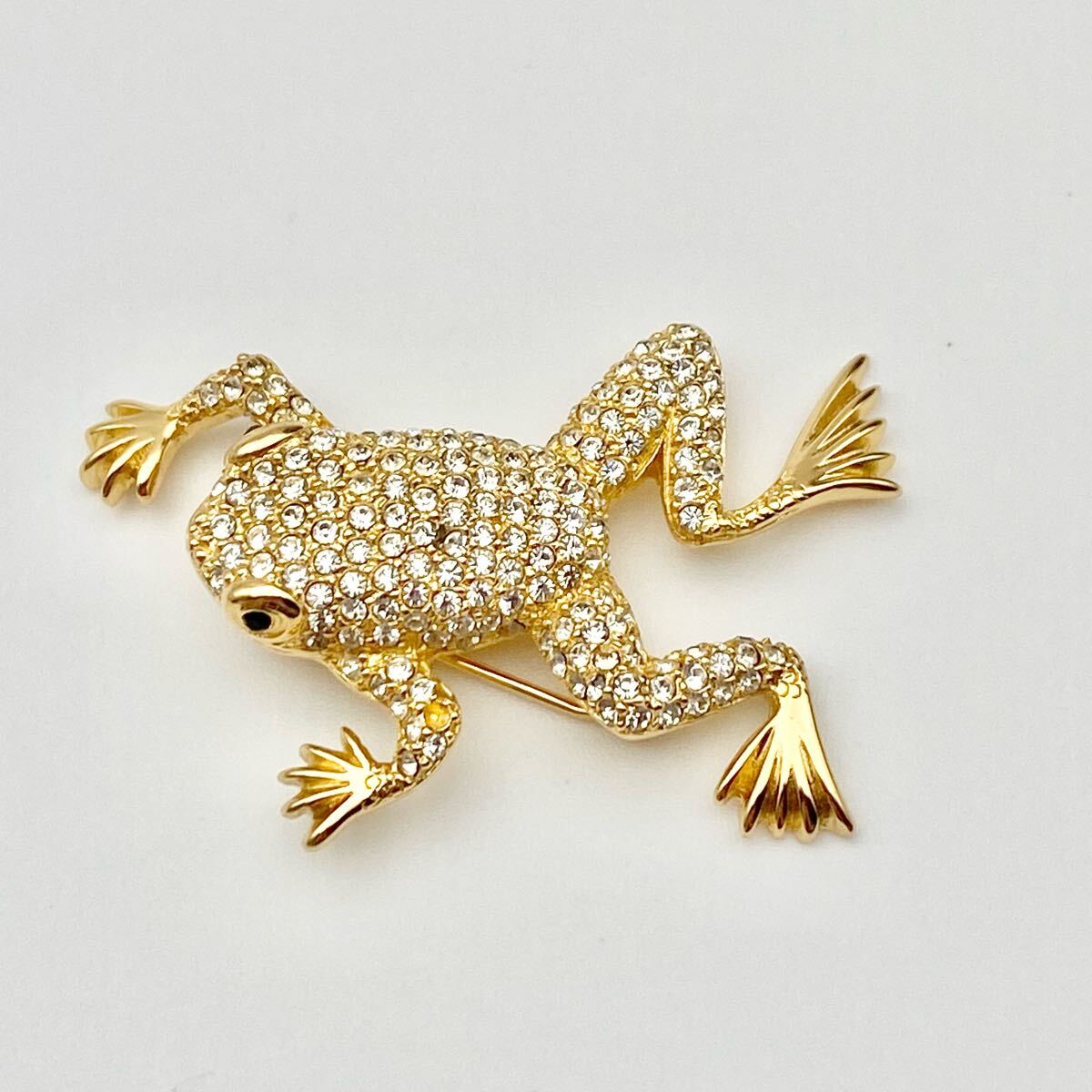 【希少?極美品】Christian Dior クリスチャンディオール ブローチ カエル モチーフ ラインストーン カラーストーン 大ぶり ゴールド