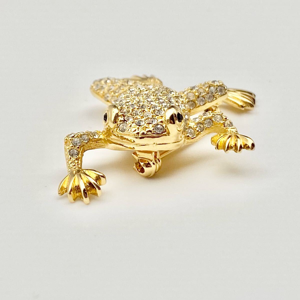 【希少?極美品】Christian Dior クリスチャンディオール ブローチ カエル モチーフ ラインストーン カラーストーン 大ぶり ゴールド