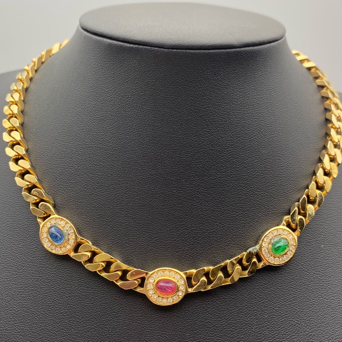 【超希少?極美品】Christian Dior クリスチャンディオール ネックレス チョーカー ブレスレット バングル カラーストーン ラインストーン 