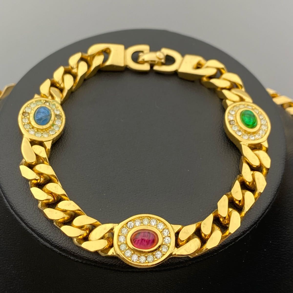 【超希少?極美品】Christian Dior クリスチャンディオール ネックレス チョーカー ブレスレット バングル カラーストーン ラインストーン 