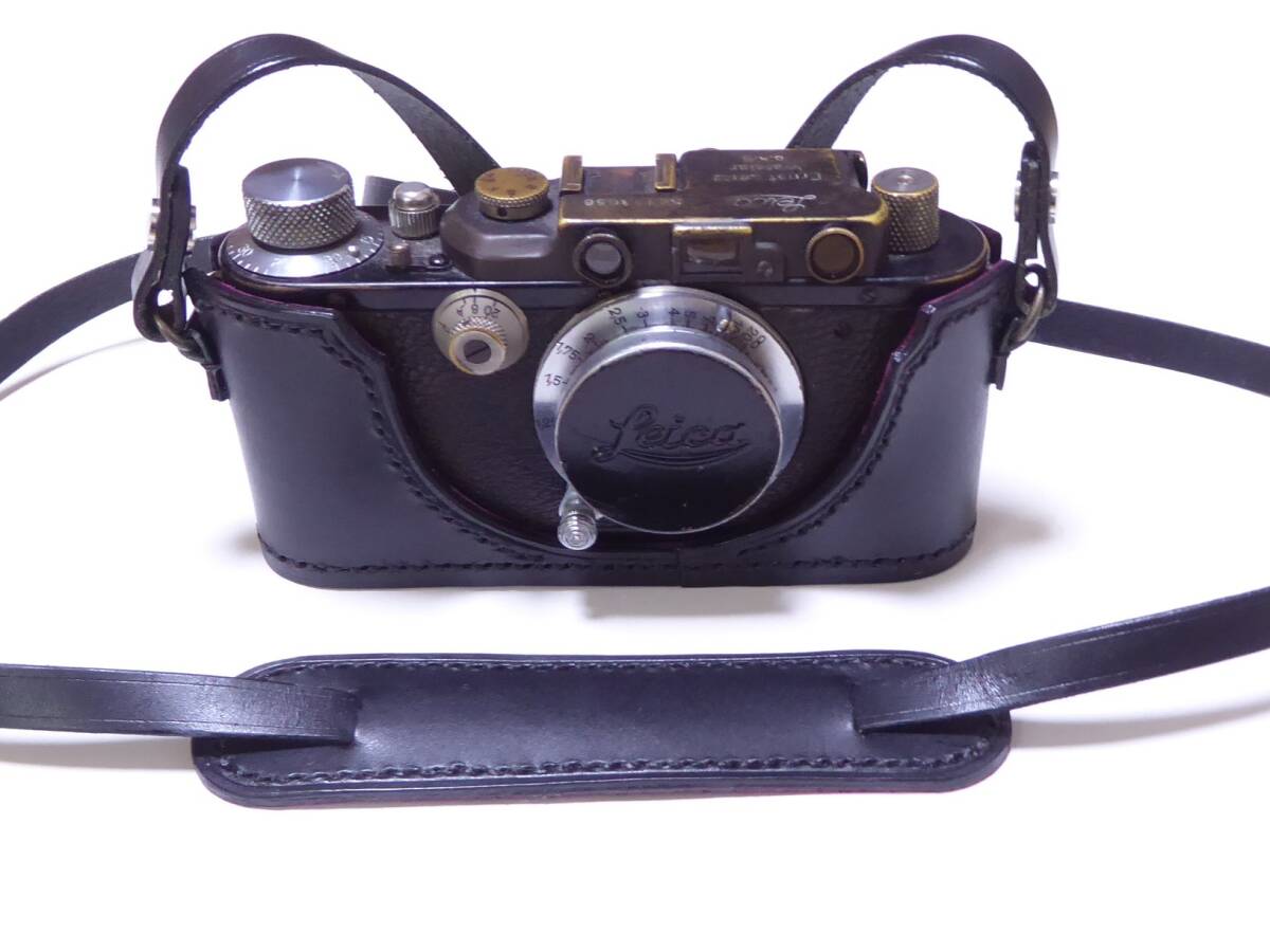 兼用型デザイン　ライカ II型（DII）、III型（DIII）用 革ケース　速寫型　黒革　ワンオフ品　B品扱い