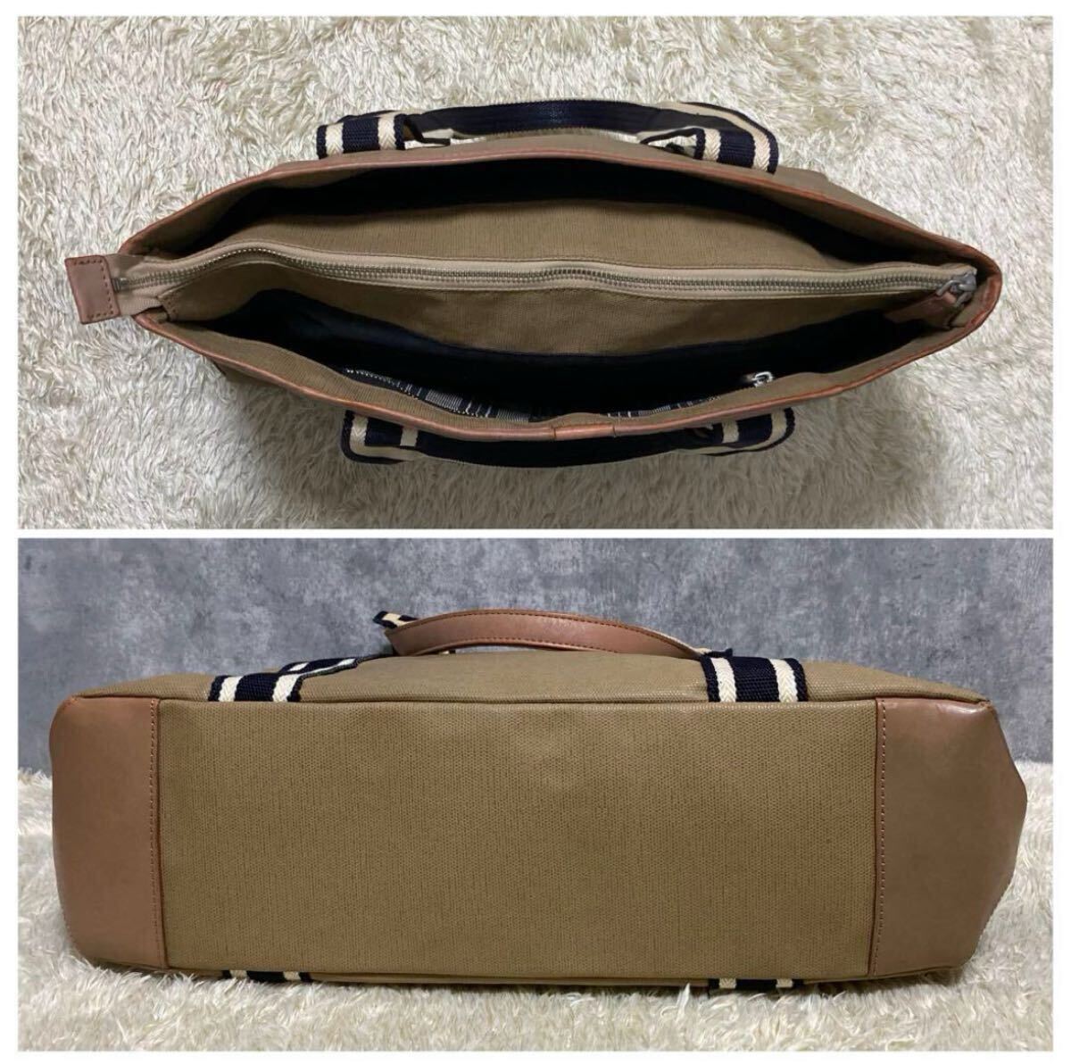 1円? 美品 Paul Smith ポールスミス ビジネスバッグ トートバッグ レザー ベージュ メンズ レディース A4収納可 肩掛け ストライプ