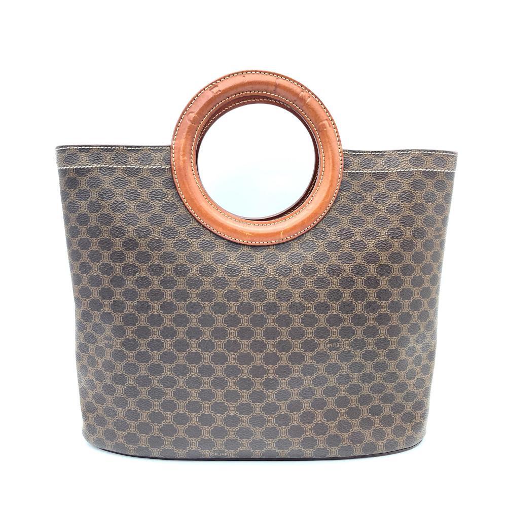 セリーヌ CELINE マカダム ハンドバッグ PVCコーティングキャンバス ブラウン