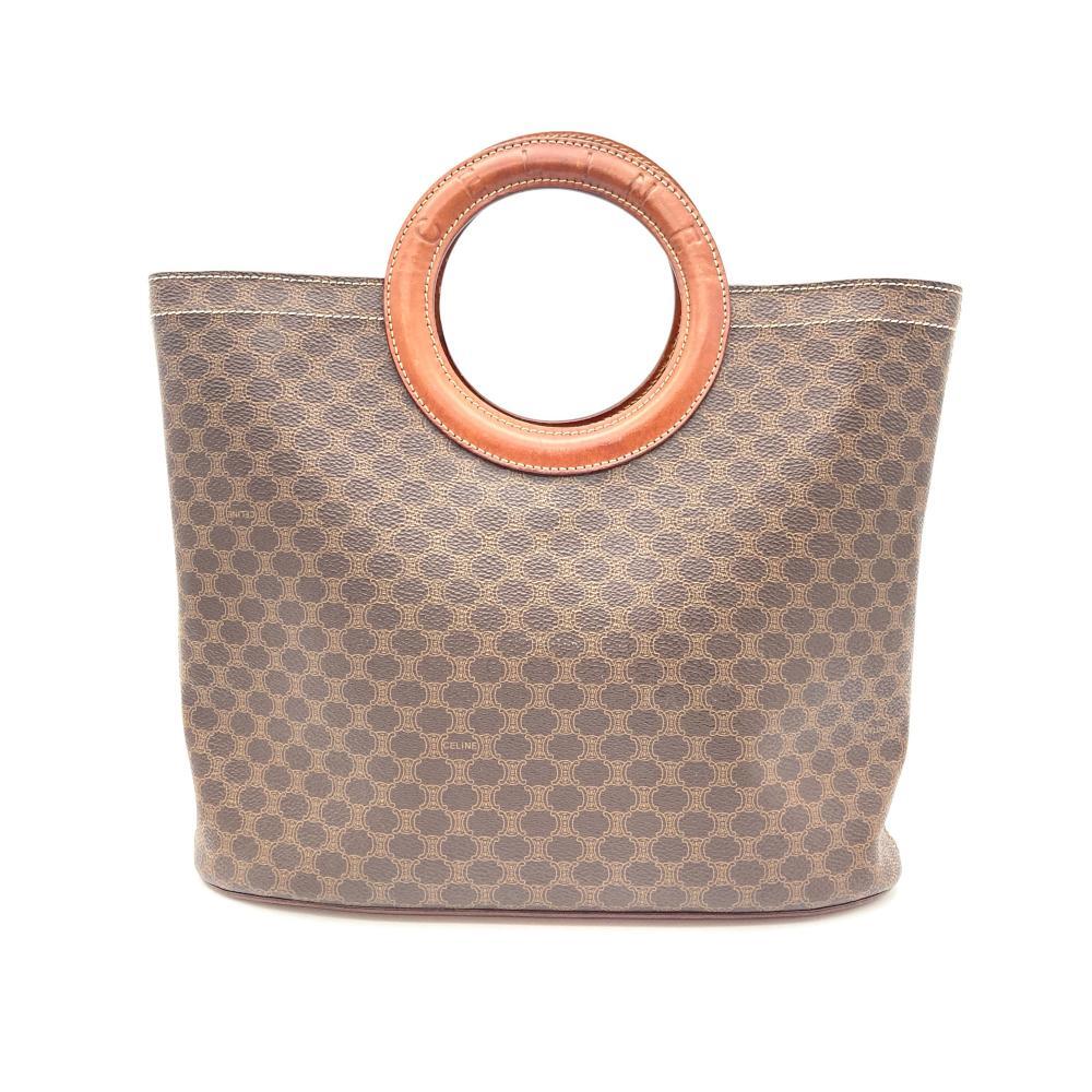 セリーヌ CELINE マカダム ハンドバッグ PVCコーティングキャンバス ブラウン