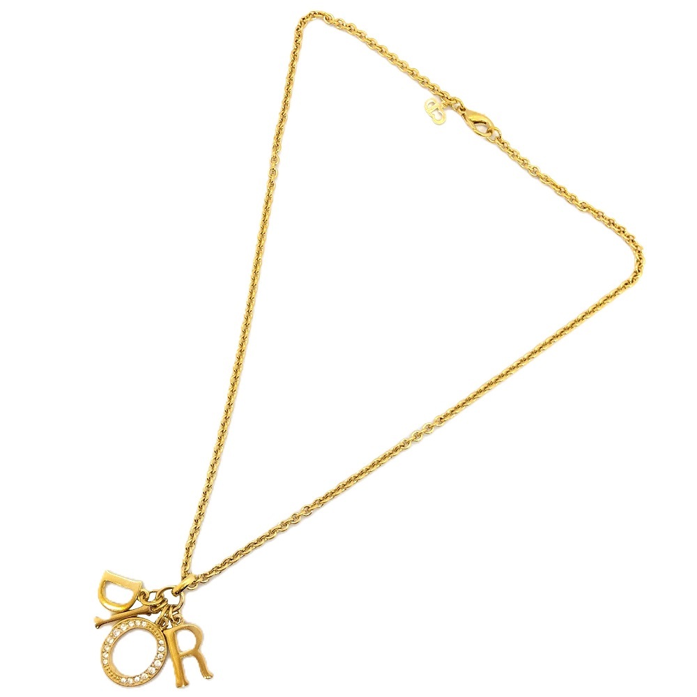 ディオール ロゴチャーム ネックレス ストーン ゴールド クリスチャンディオール Christian Dior ロゴチャーム