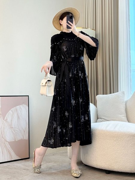 NEW2505 женский tops плиссировать pleats длинный рукав One-piece туника длинный длина ощущение эластичность dore-p.... деликатный . бисер украшение темный розовый 