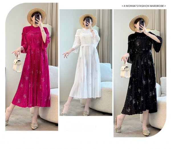 NEW2505 женский tops плиссировать pleats длинный рукав One-piece туника длинный длина ощущение эластичность dore-p.... деликатный . бисер украшение темный розовый 
