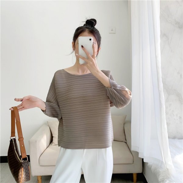 2503 женский pleats плиссировать рубашка pra незначительный ощущение эластичность есть соединять дешевый 7 минут длина рукава зеленый цвет серия 