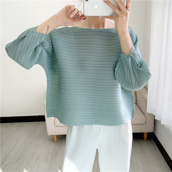 2503 женский pleats плиссировать рубашка pra незначительный ощущение эластичность есть соединять дешевый 7 минут длина рукава зеленый цвет серия 