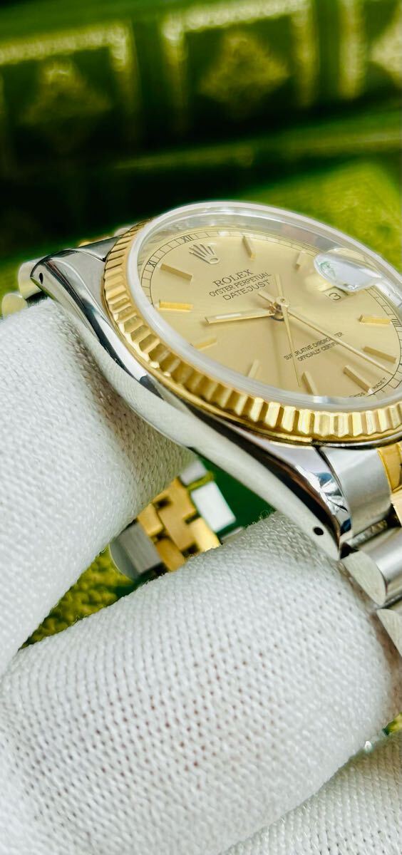 OH済み美品ROLEX ロレックス デイトジャスト 16233 シャンパンゴールド文字盤 18KYG 自動巻き メンズ腕時計 腕時計