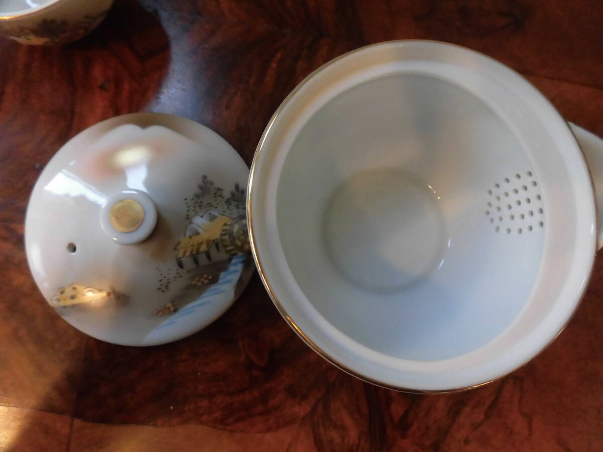 九谷焼　茶器揃　栄峰　湯呑5　急須1　湯冷まし1　木箱入り　 未使用_画像4