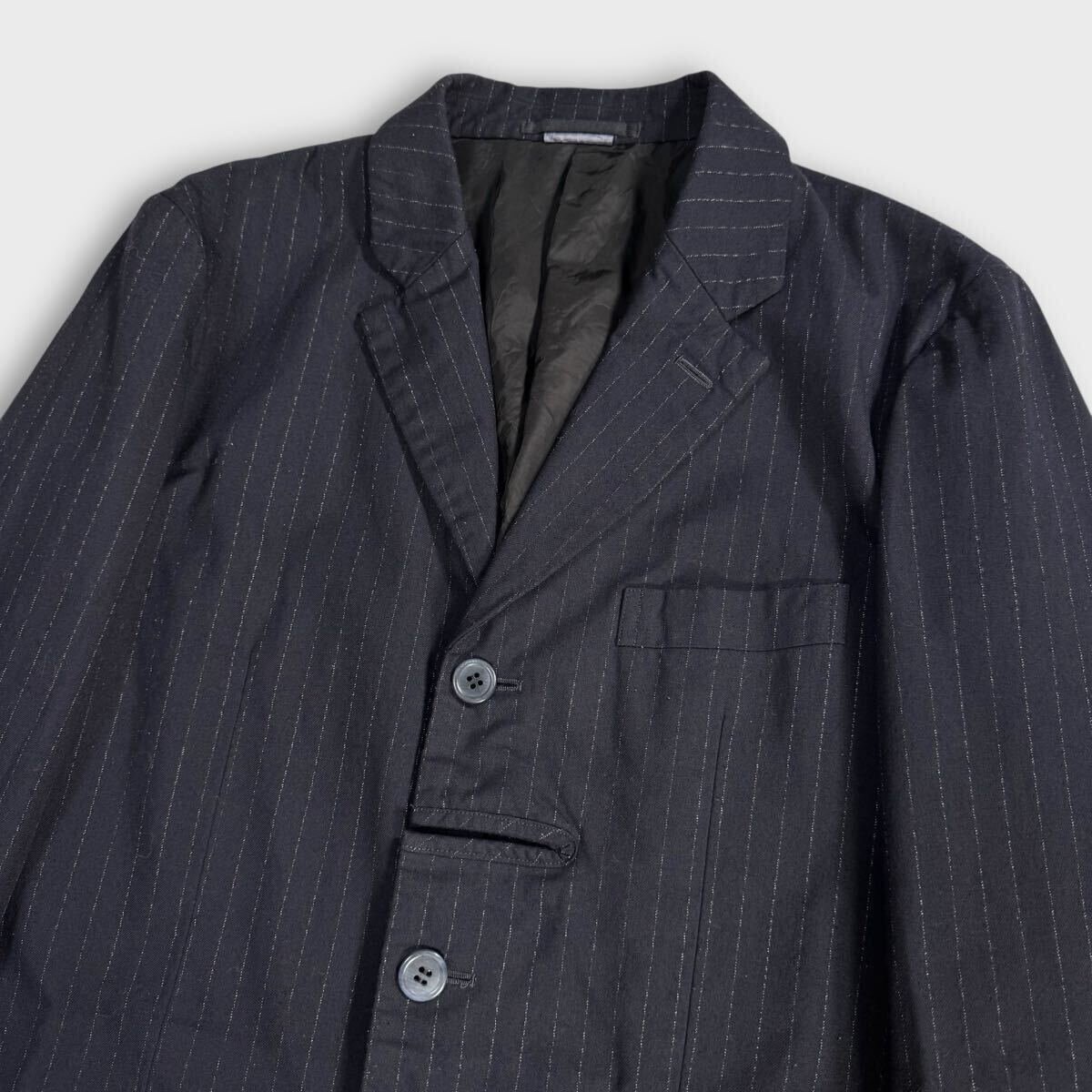 希少 美品 極上こなれ感 后染め コムデギャルソン デザイン テーラードジャケット ネイビー ストライプ 通年 オールシーズン