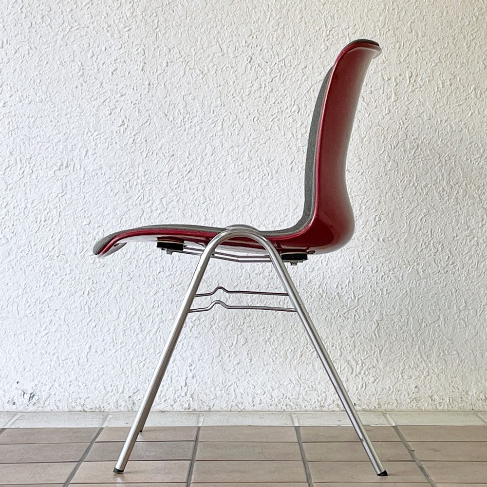 ◇ コトブキ KOTOBUKI FRP サイドチェア 別注 レッドシェル オリジナルファブリック グレー スタッキングベース 低サイズ 柳宗理 B