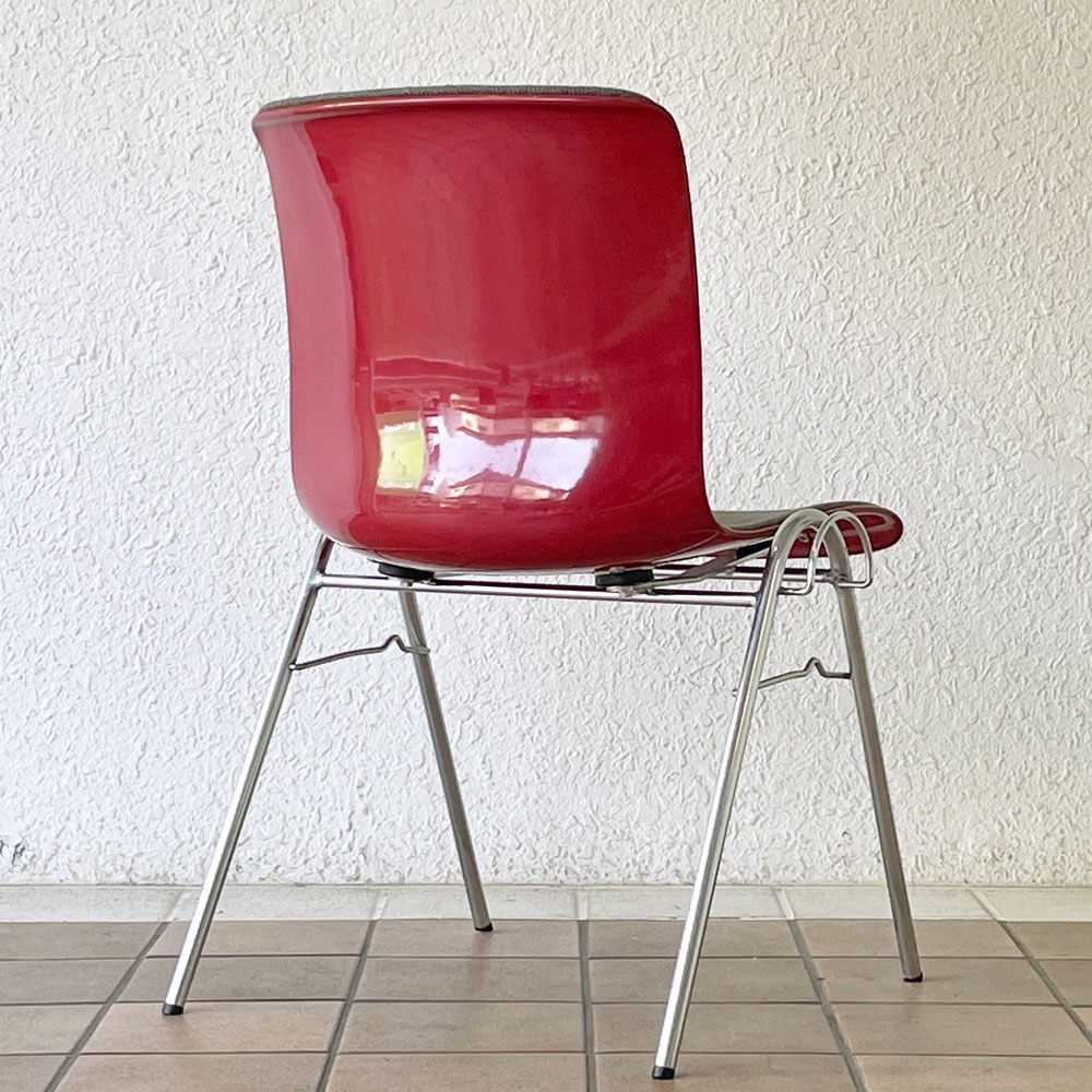 ◇ コトブキ KOTOBUKI FRP サイドチェア 別注 レッドシェル オリジナルファブリック グレー スタッキングベース 低サイズ 柳宗理 B