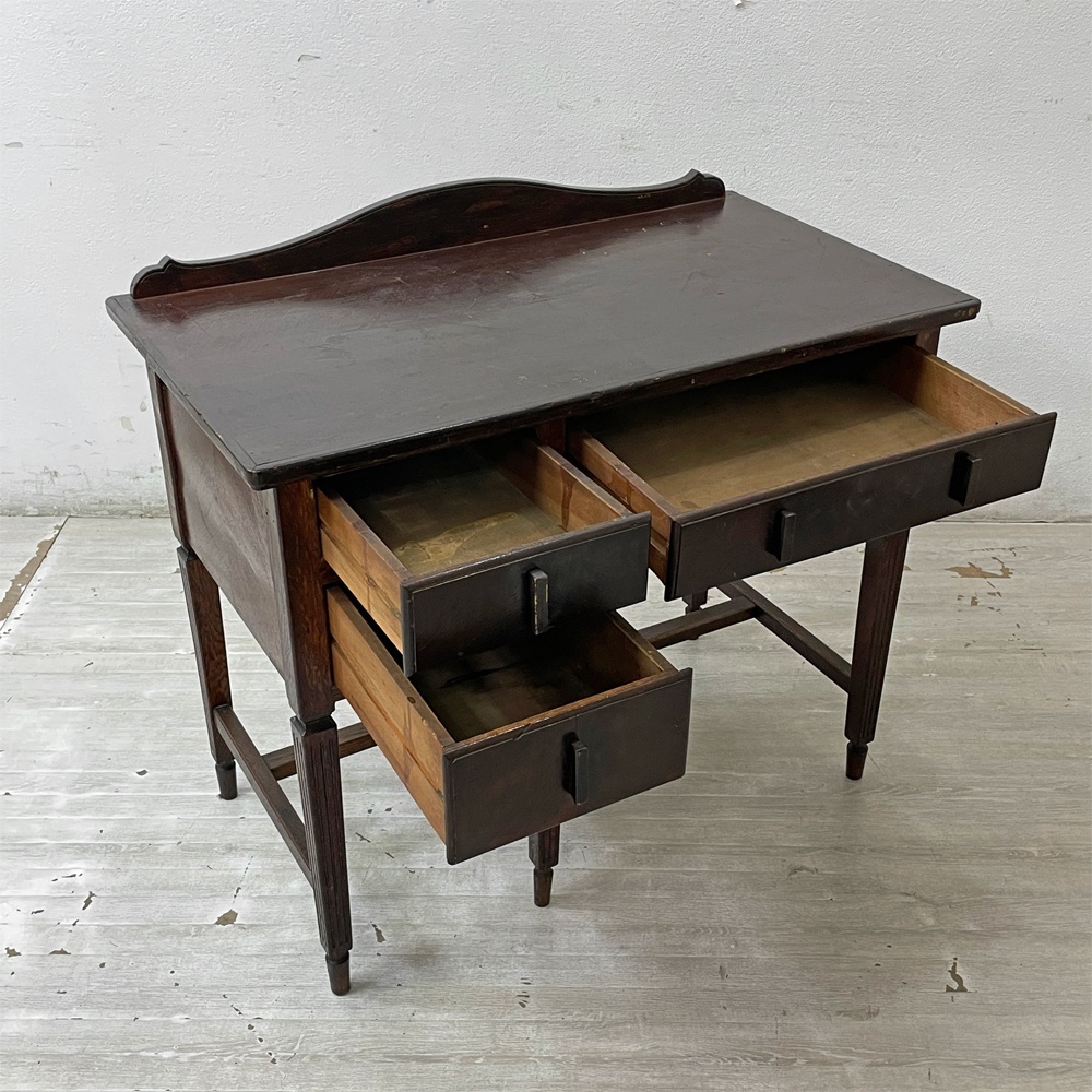 ● ジャパンビンテージ Japan Vintage 古い木味のデスク 片袖機(jī) 抽斗3杯 W91cm ダークブラウン 國産家具 昭和レトロ