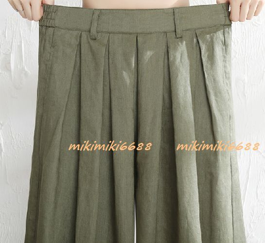 大人上品美シルエット★著心地抜群上質コットンリネン七分丈ガウチョパンツ?ブラックXL