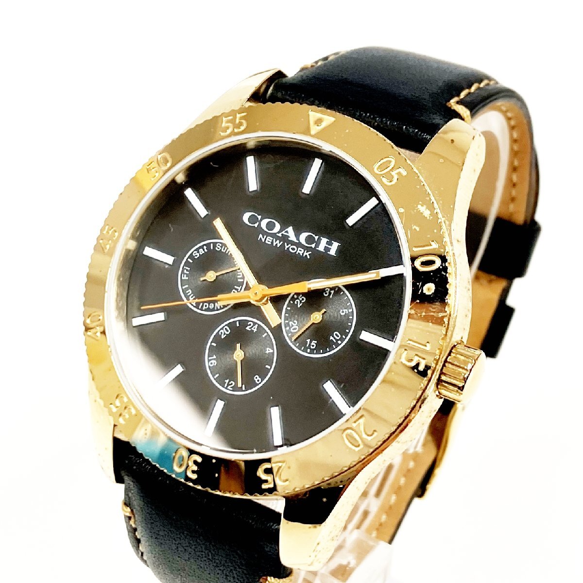 【1円スタート】COACH コーチ CA.133.2.95.1751 GP×SS ブラック文字盤 クオーツ メンズ腕時計 383921
