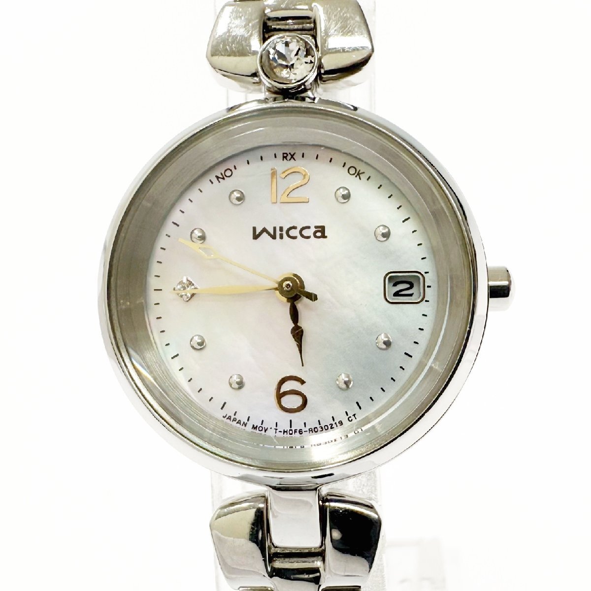 【1円スタート】【箱付き】CITIZEN シチズン H0F6-R013769 wicca ウィッカ SS シェル文字盤(pán) 電波ソーラー レディース腕時(shí)計(jì) 383335