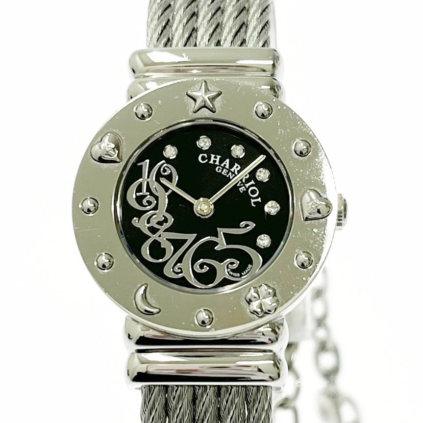 【1円スタート】【箱付き】CHARRIOL シャリオール 028/2 サントロペ SS ブラック文字盤(pán) クオーツ レディース腕時(shí)計(jì) 436676