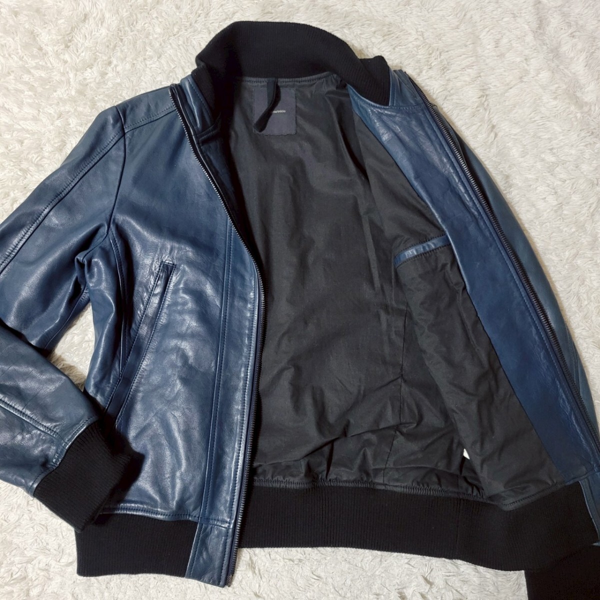 【美品/Lサイズ相當(dāng)】カウレザージャケット リップヴァンウィンクル シングルライダース ネイビー 紺 牛革 ブルゾン ripvanwinkle メンズ 5