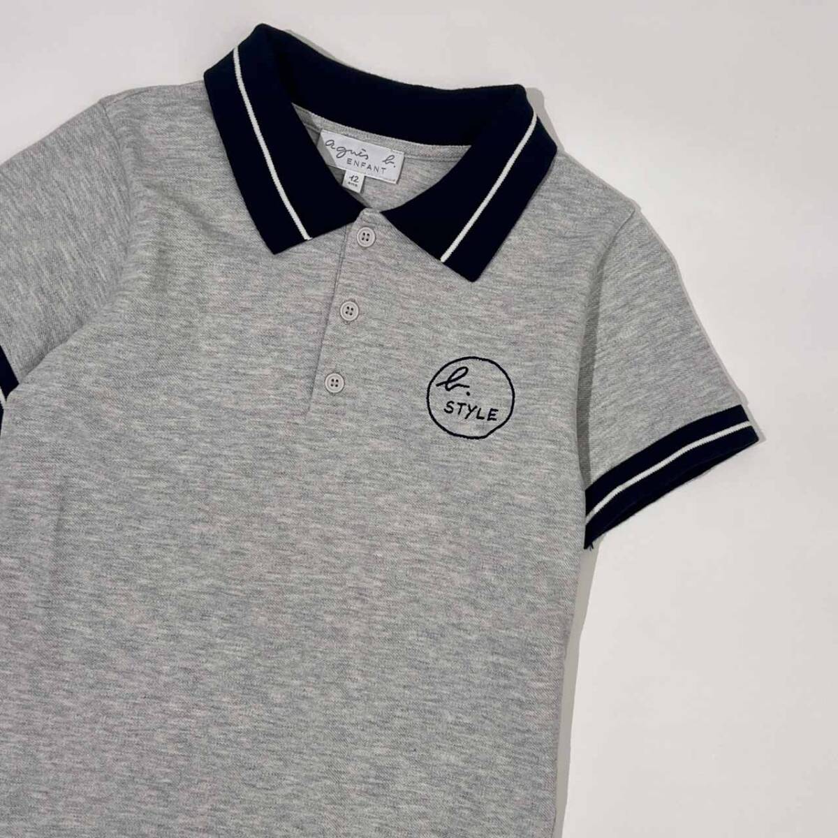 agns b. ENFANT アニエスベー アンファン 鹿の子 半袖 ポロシャツ 12ans/グレー キッズ ガール_画像2