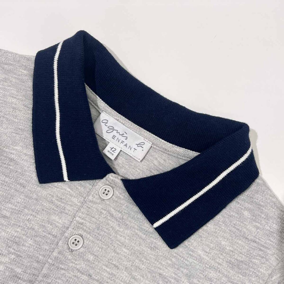 agns b. ENFANT アニエスベー アンファン 鹿の子 半袖 ポロシャツ 12ans/グレー キッズ ガール_画像3