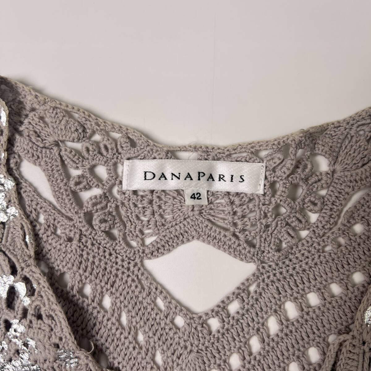 DANA PARIS ダナパリ かぎ編み デザイン コットン ニットベスト 42/チャコール