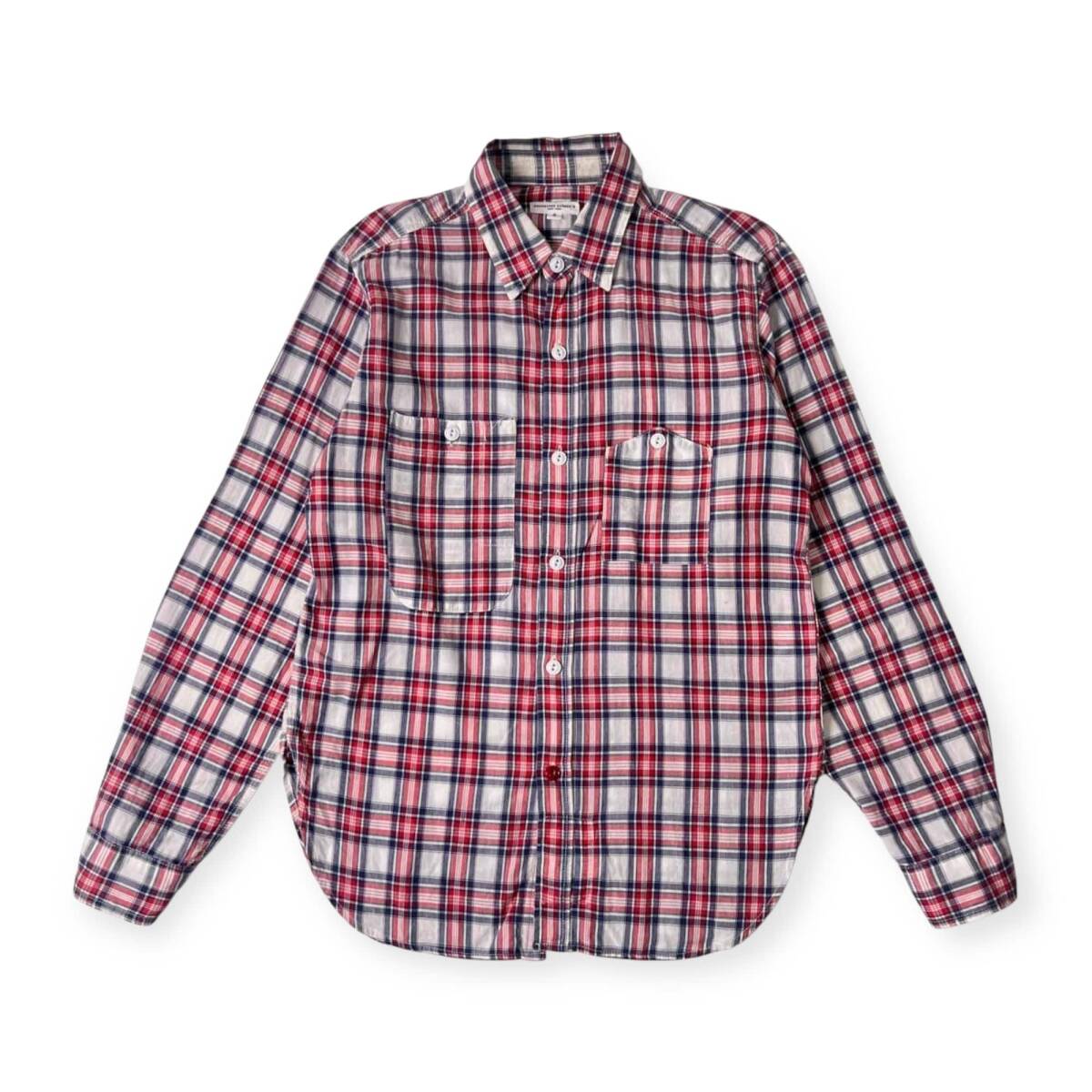 USA制 ENGINEERED GARMENTS NEW YORK エンジニアドガーメンツ チェック 貓目ボタン 山ポケ 長袖 ワークシャツ S/レッド×ブルー系 メンズ